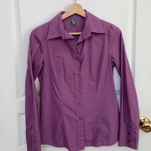 Benetton button down purple shirt